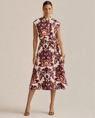 Eloshé Linen Stand-Up Collar Dress