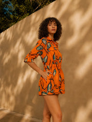 Eloshé Linen Şort Tulum Vibrant Turuncu JEDSSM102