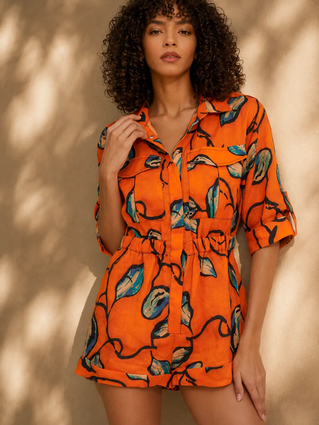 Eloshé Linen Şort Tulum Vibrant Turuncu JEDSSM102