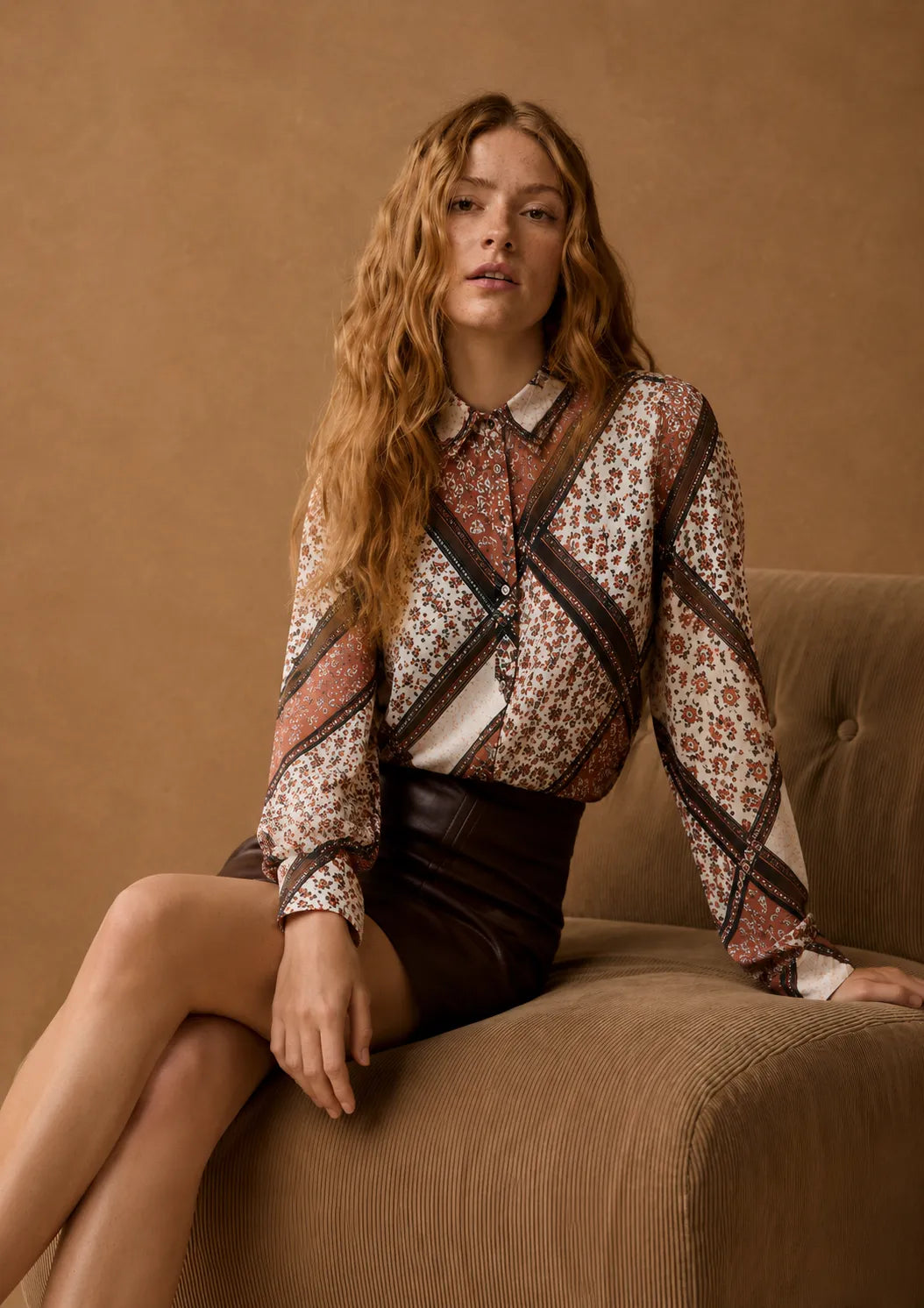 Eloshé Retro Shawl Patterned Satin Shirt RETPSM101