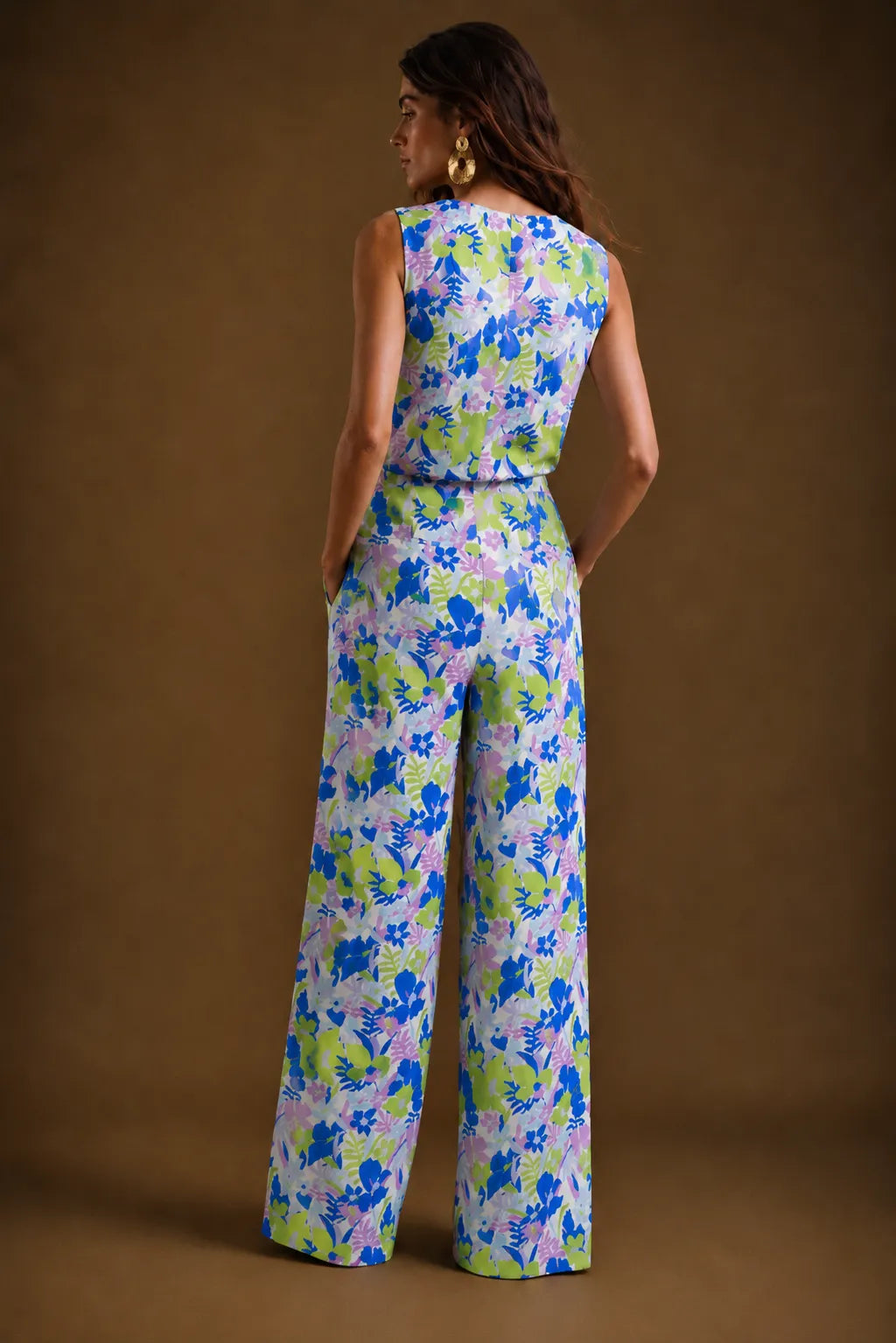 Eloshé Azure Bloom Patterned Blouse and Pants Set