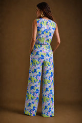Eloshé Azure Bloom Patterned Blouse and Pants Set
