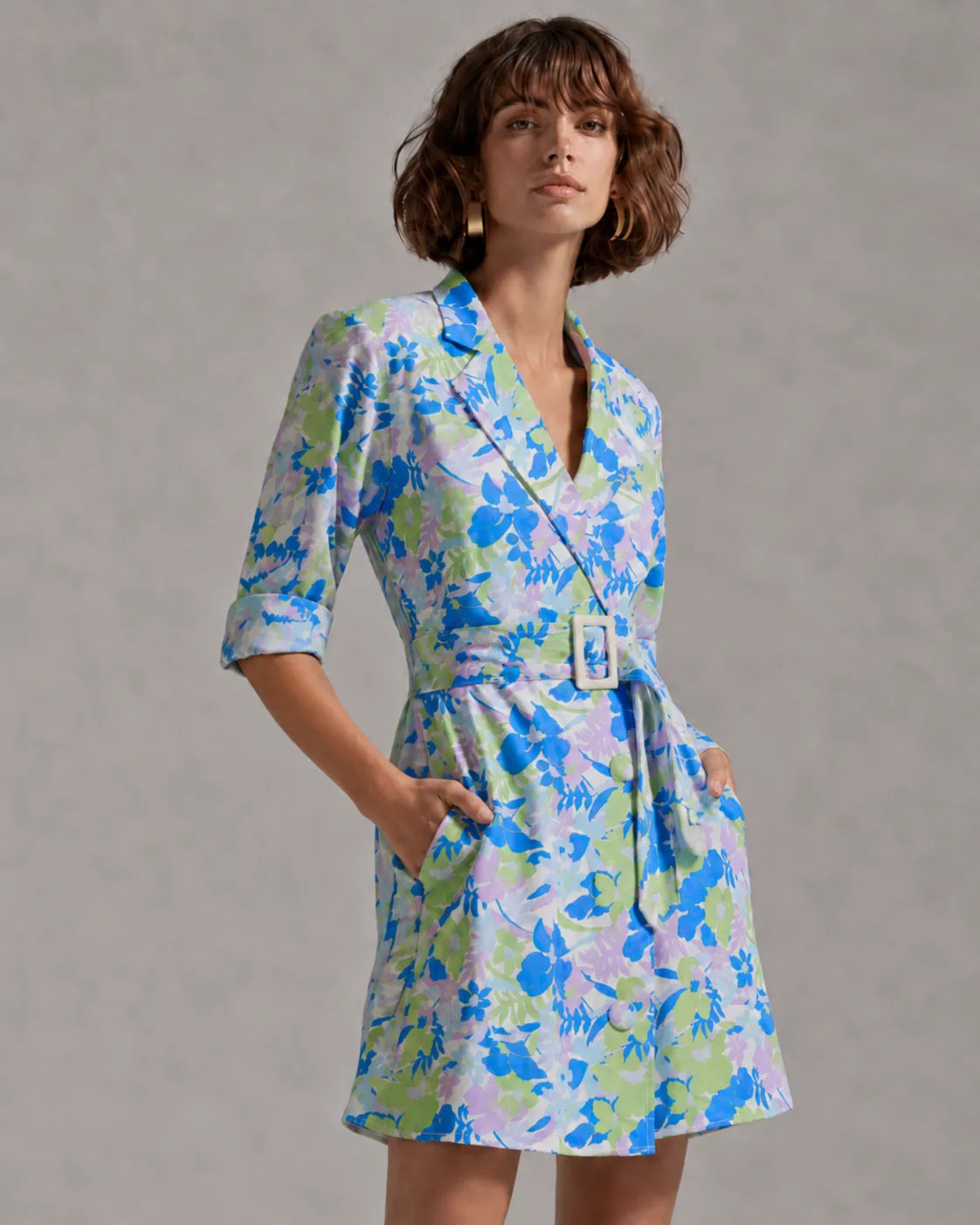 Eloshé Patterned Double-breasted Neck Mini Elbise JEDSSM104