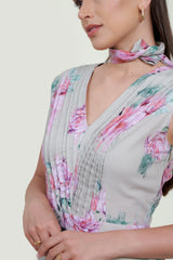 Eloshé Floral Print V-Neck Maxi Dress with Belt FEDSSM101