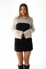 Handarte Los Angeles Gri Salaş Angora Crop Top