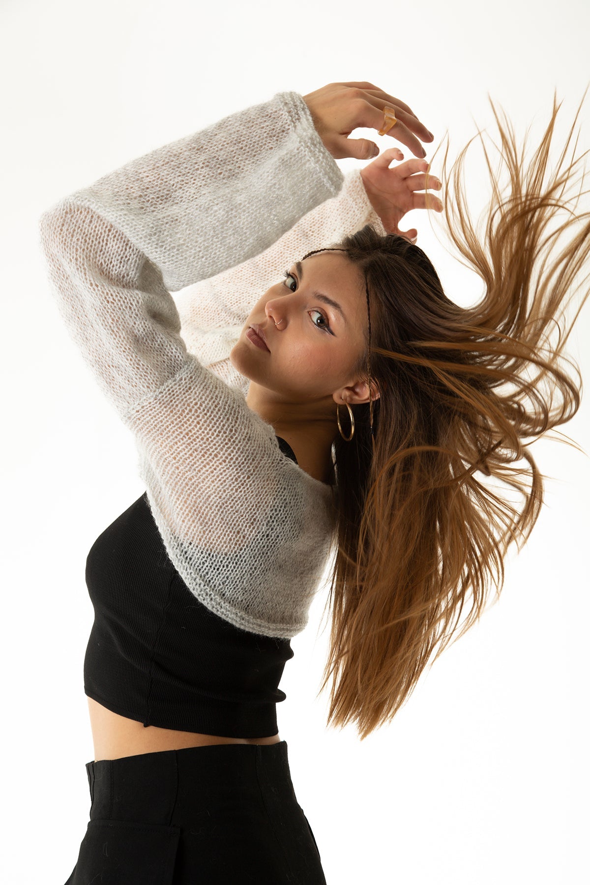 Handarte Los Angeles Gri Salaş Angora Crop Top