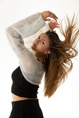 Handarte Los Angeles Gri Salaş Angora Crop Top