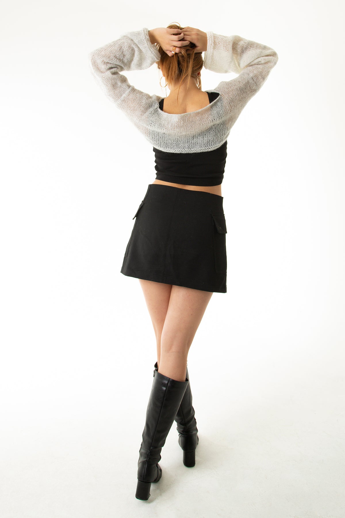 Handarte Los Angeles Gri Salaş Angora Crop Top
