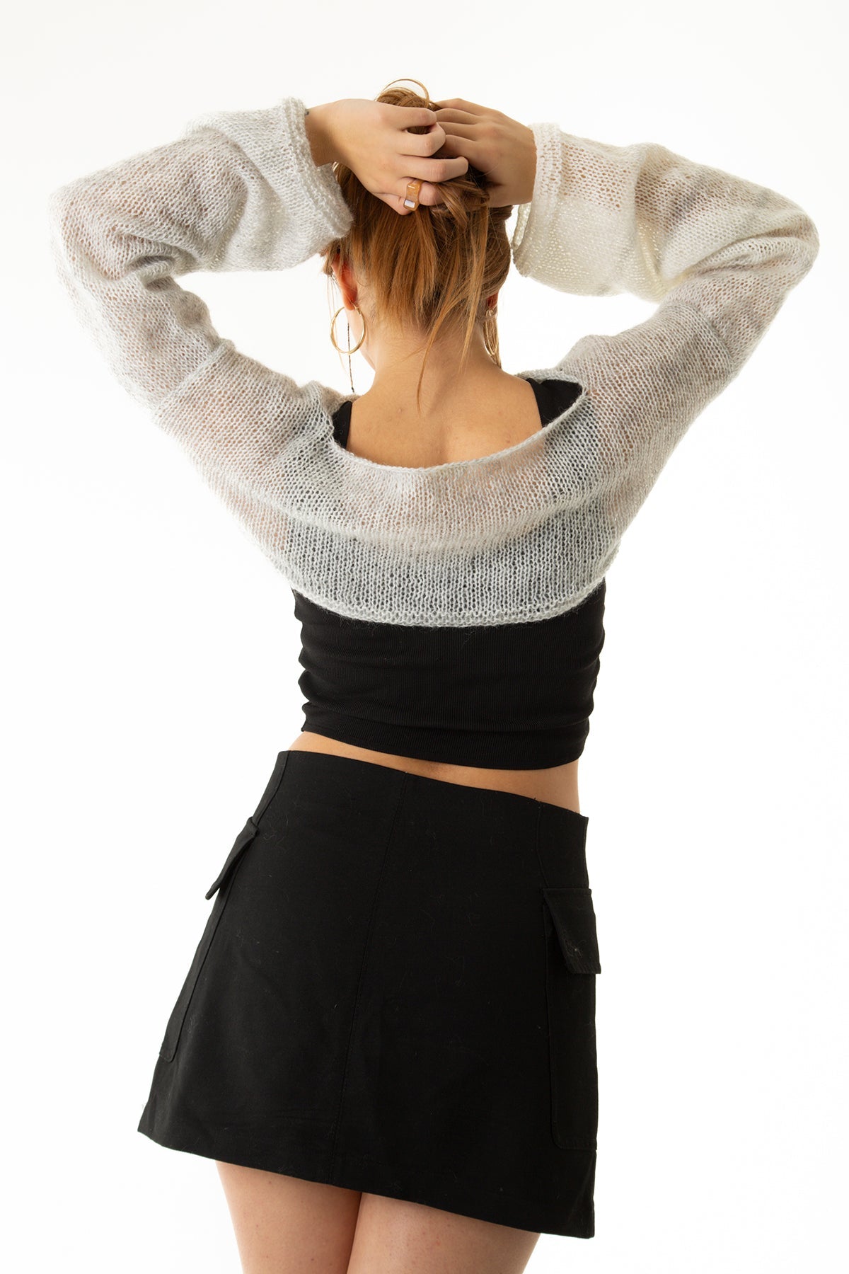Handarte Los Angeles Gri Salaş Angora Crop Top