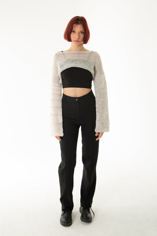 Handarte Los Angeles Gri Salaş Angora Crop Top