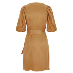 Femponiq Draped Vegan-Cupro Wrap Dress (Burnt Orange)