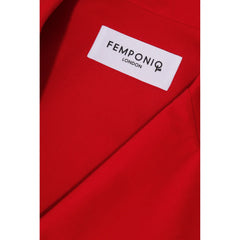 Wide Lapel Asymmetric Belted Midi Cotton Dress (Red)