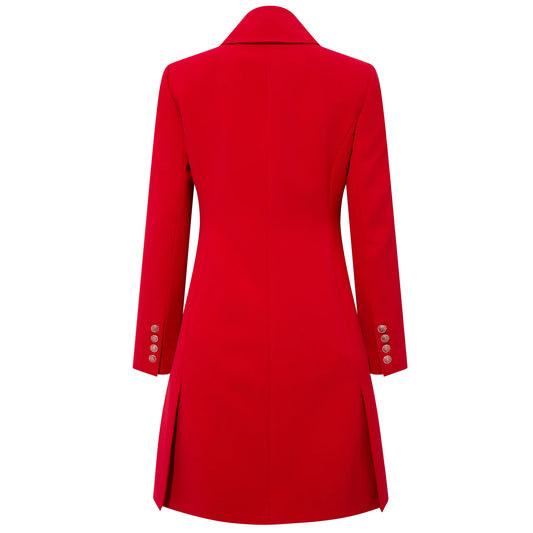 Femponiq Asymmetric Pleated Blazer Dress (Red)