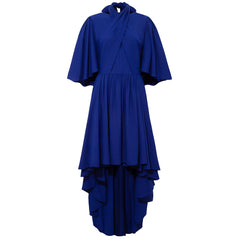 Bow Tie Neck Cape Sleeve Maxi Dress (Midnight Blue)