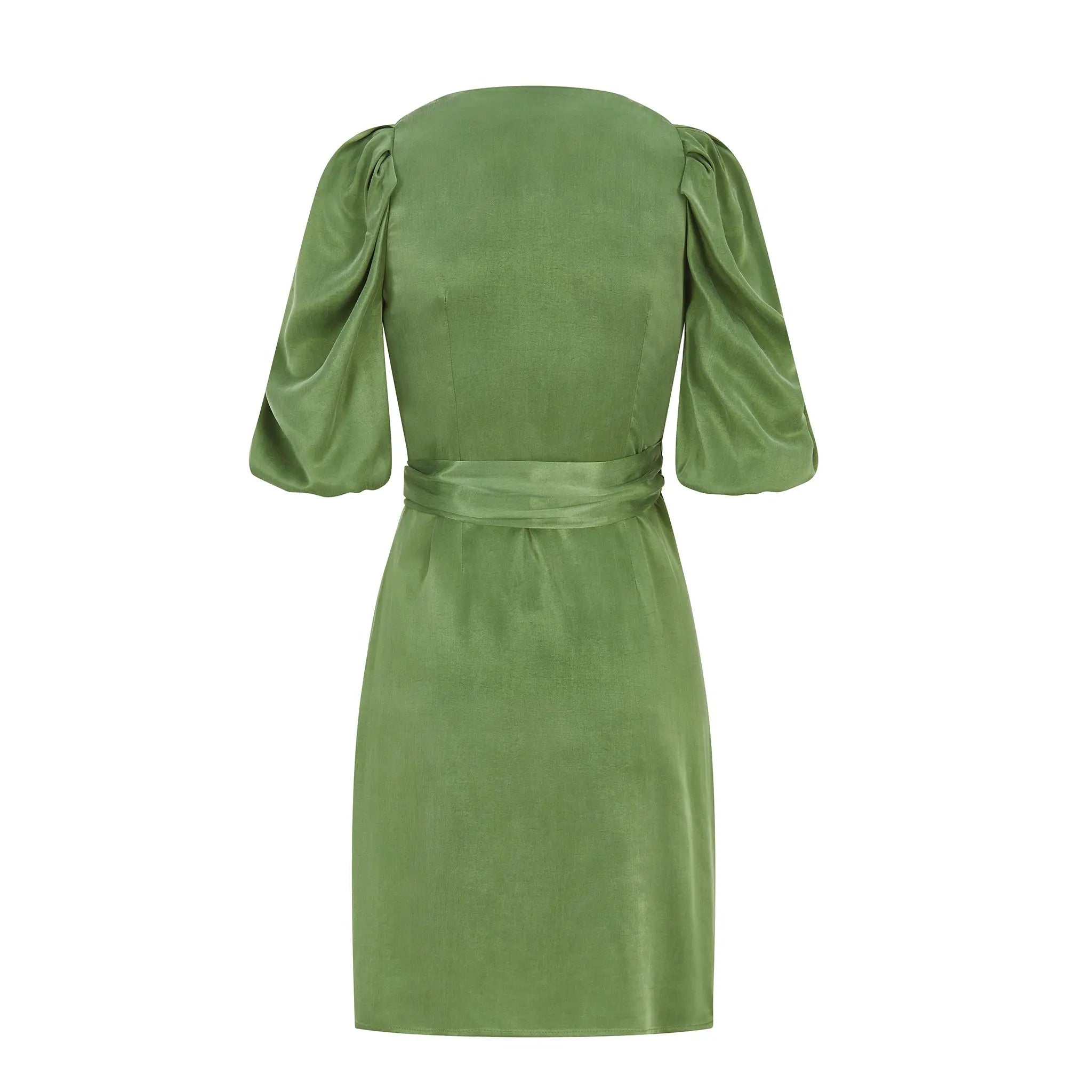 Femponiq Draped Vegan-Cupro Wrap Elbise (Avocado Green)