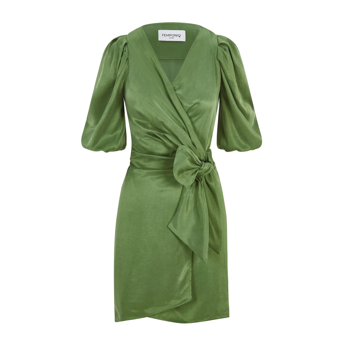 Femponiq Draped Vegan-Cupro Wrap Elbise (Avocado Green)