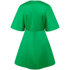 Pleated Shoulder Kimono Sleeve Satin Duchess Dress (Jellybean Green)
