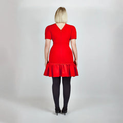 Pleated Shoulder Peplum Hem Cady Dress (Watermelon Red)