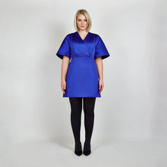 Femponiq Pleated Shoulder Royal Blue Flared Kimono Elbise