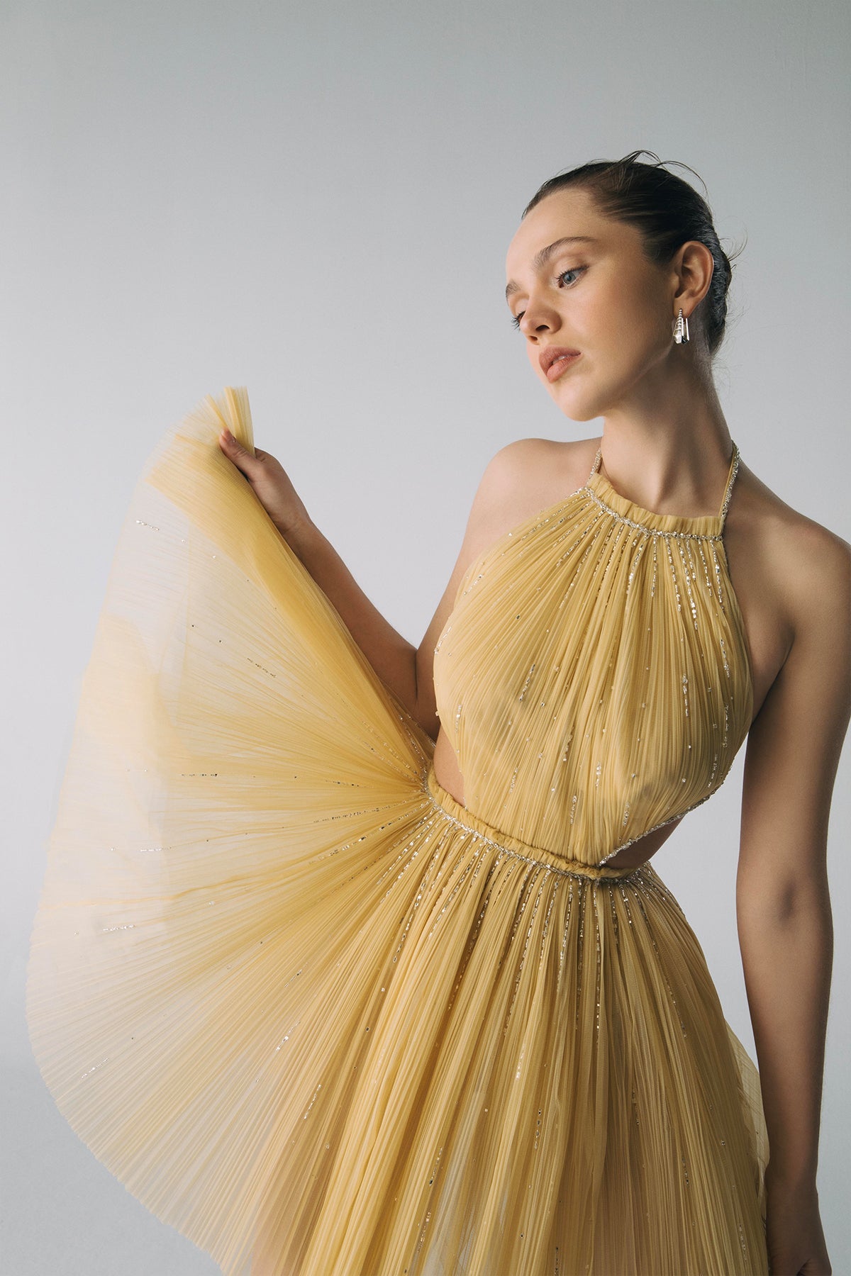 Esra Adıgüzel HEMERA – Halter Neck Crystal Stone Embroidered Mini Tulle Dress