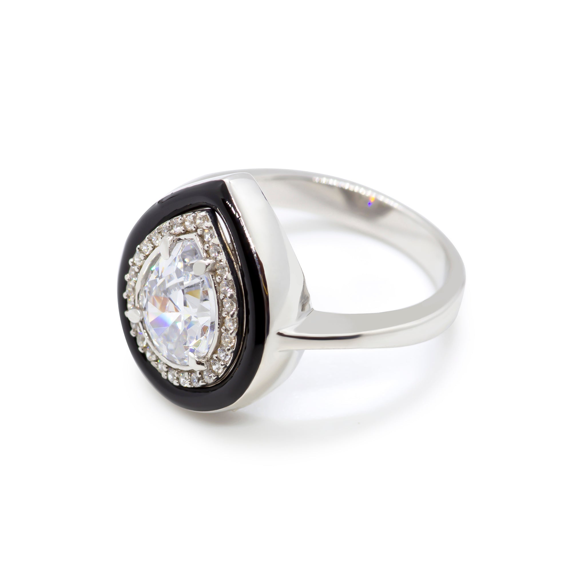 SooSilkyGems ENAMELLED PEAR-SHAPED SOLITAIRE RING
