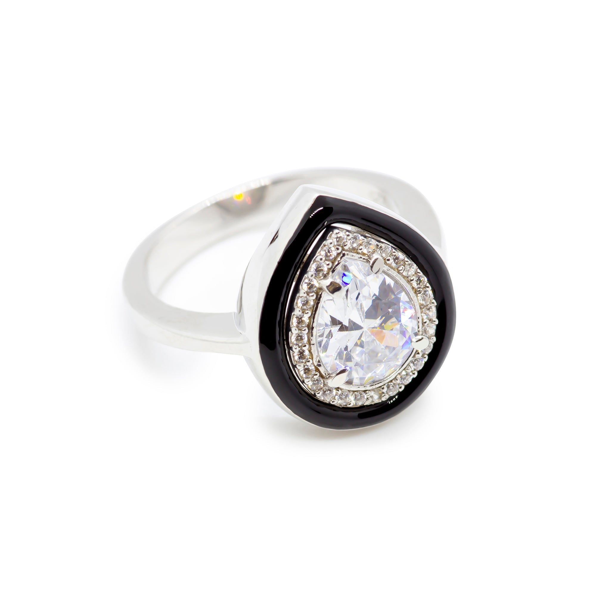 SooSilkyGems ENAMELLED PEAR-SHAPED SOLITAIRE RING