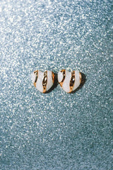 Gold Striped White Heart Earring