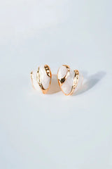 Gold Striped White Heart Earring