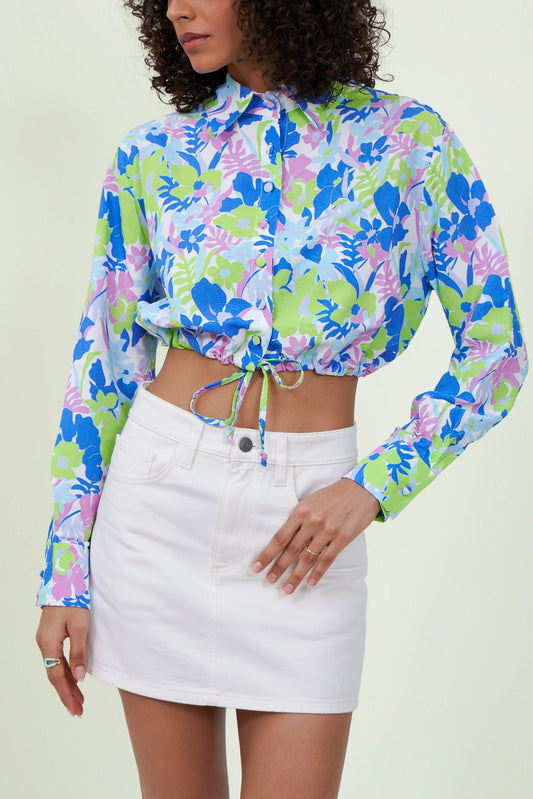 Eloshé Flower Patterned Crop Shirt JETPSM101