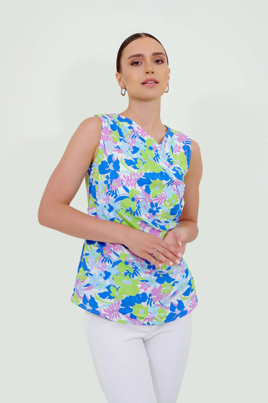 Eloshé Flowers Patterned V-Neck Sleeveless Blouse JETPSM102