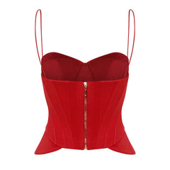 Esra Adıgüzel Carmine – Red Satin Bustier with Sweetheart Neckline and Underwire Detail