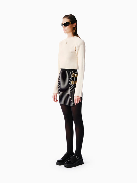 Knitology KNTLGY Striped Belted Mini Skirt