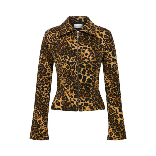 Feline Mirage – Zipper Detailed Bele Seated Leopard Patterned Jacket
