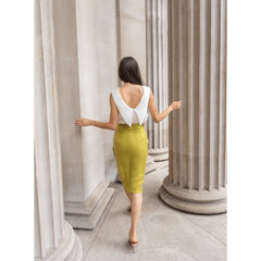 Linen and Cupro-Blend Bow Tie Wrap Vegan Skirt (Olive Green)