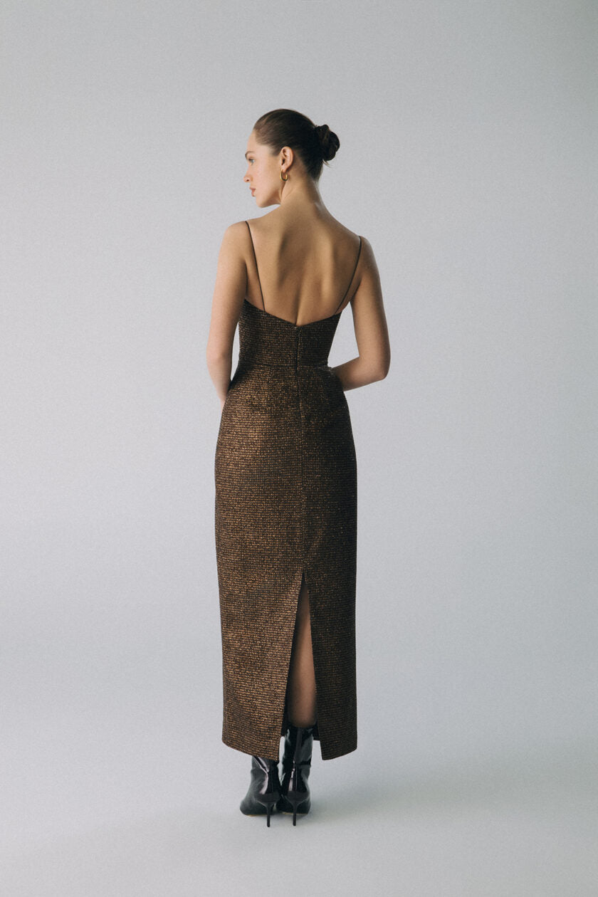 Esra Adıgüzel MATA – Sequin Embroidered Sweetheart Neckline Midi Pencil Dress