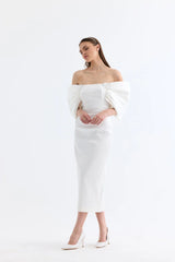 Manshet Rouge / Puffy Sleeve Design Evening Dresses (White)