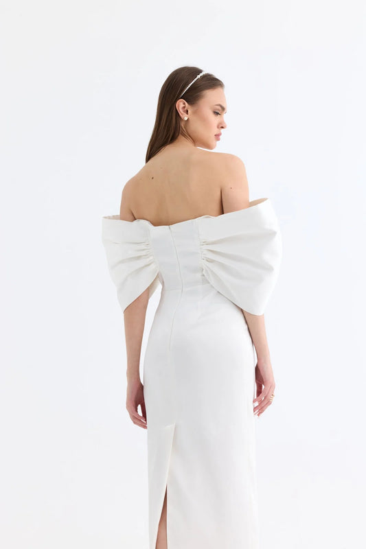 Manshet Rouge / Puffy Sleeve Design Evening Dresses (White)