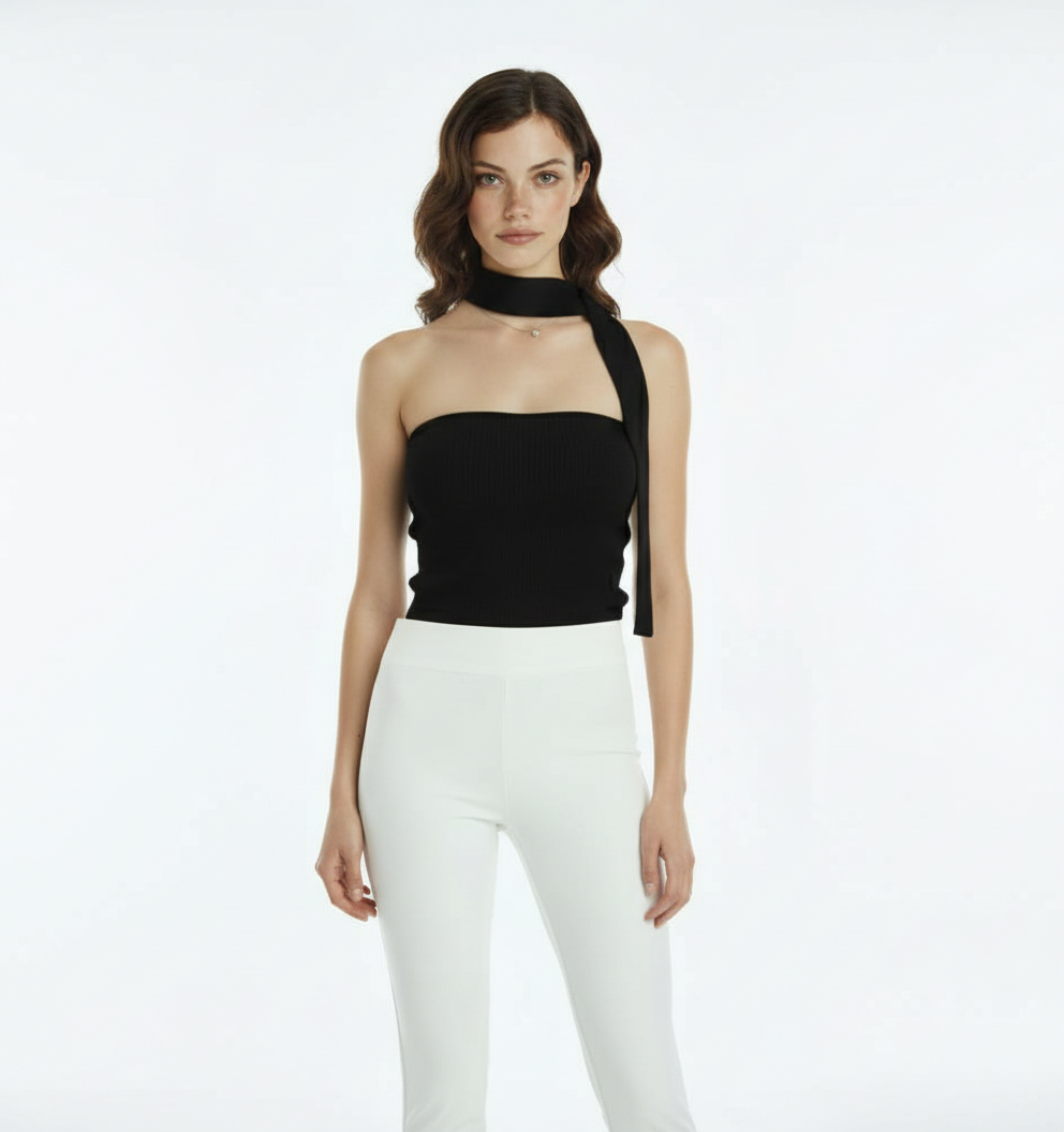 ROTCO OLERIA BLACK TOP – Knitwear Bustier with Tie Detail