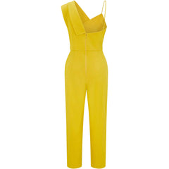 Femponiq Peak Lapel Tailored Crepe Jumpsuit (Mustard Yellow)