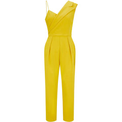 Femponiq Peak Lapel Tailored Crepe Jumpsuit (Mustard Yellow)