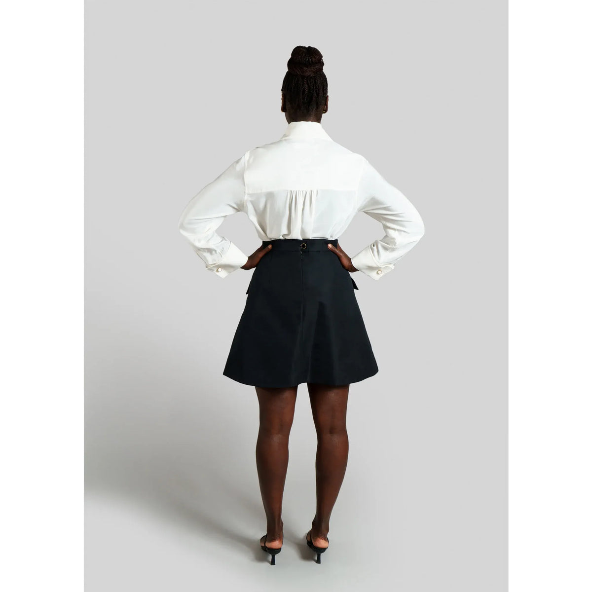 Pleated Silk-Blend Flared Skirt (Black)