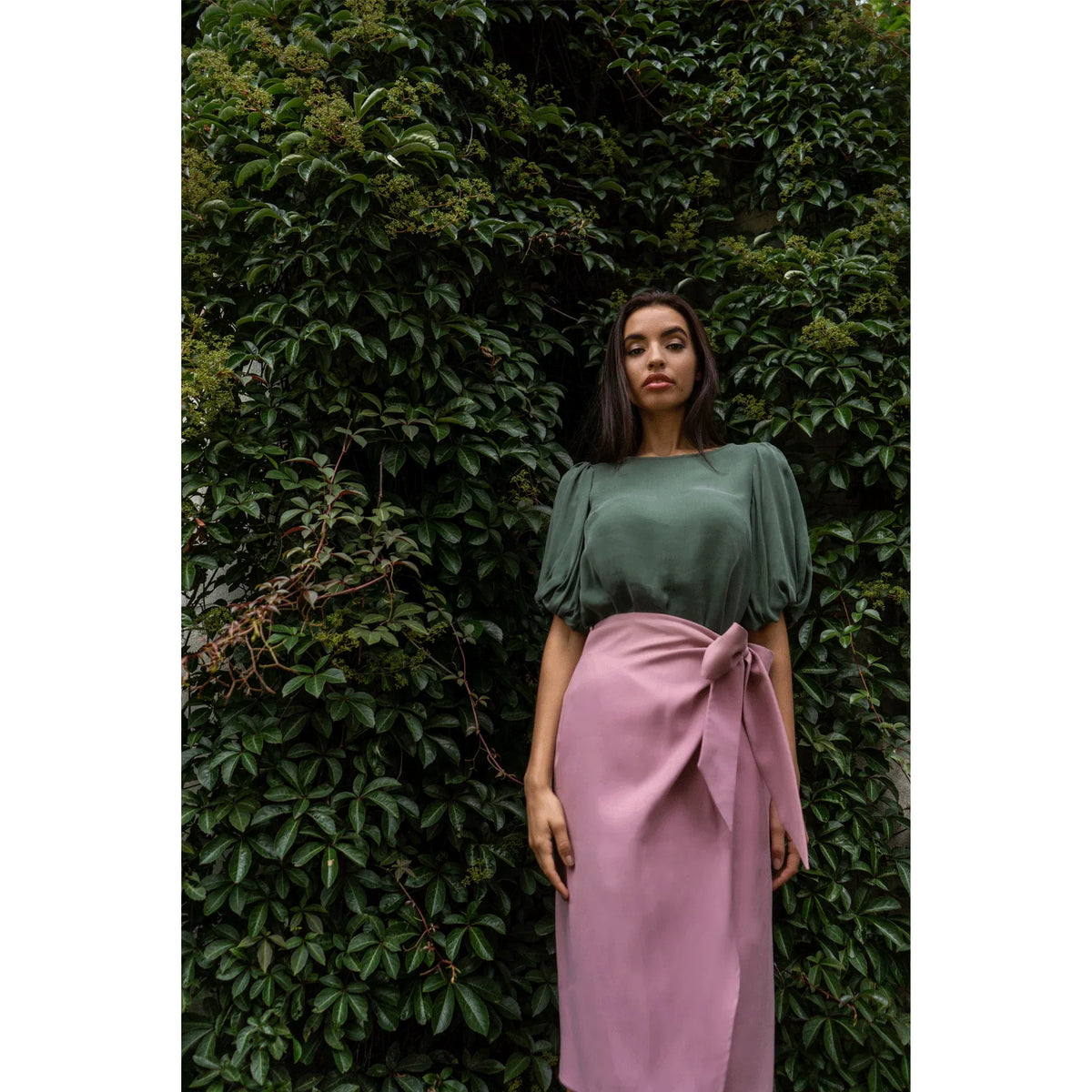 Puff Sleeve Vegan Cupro Blouse (Forest Green)