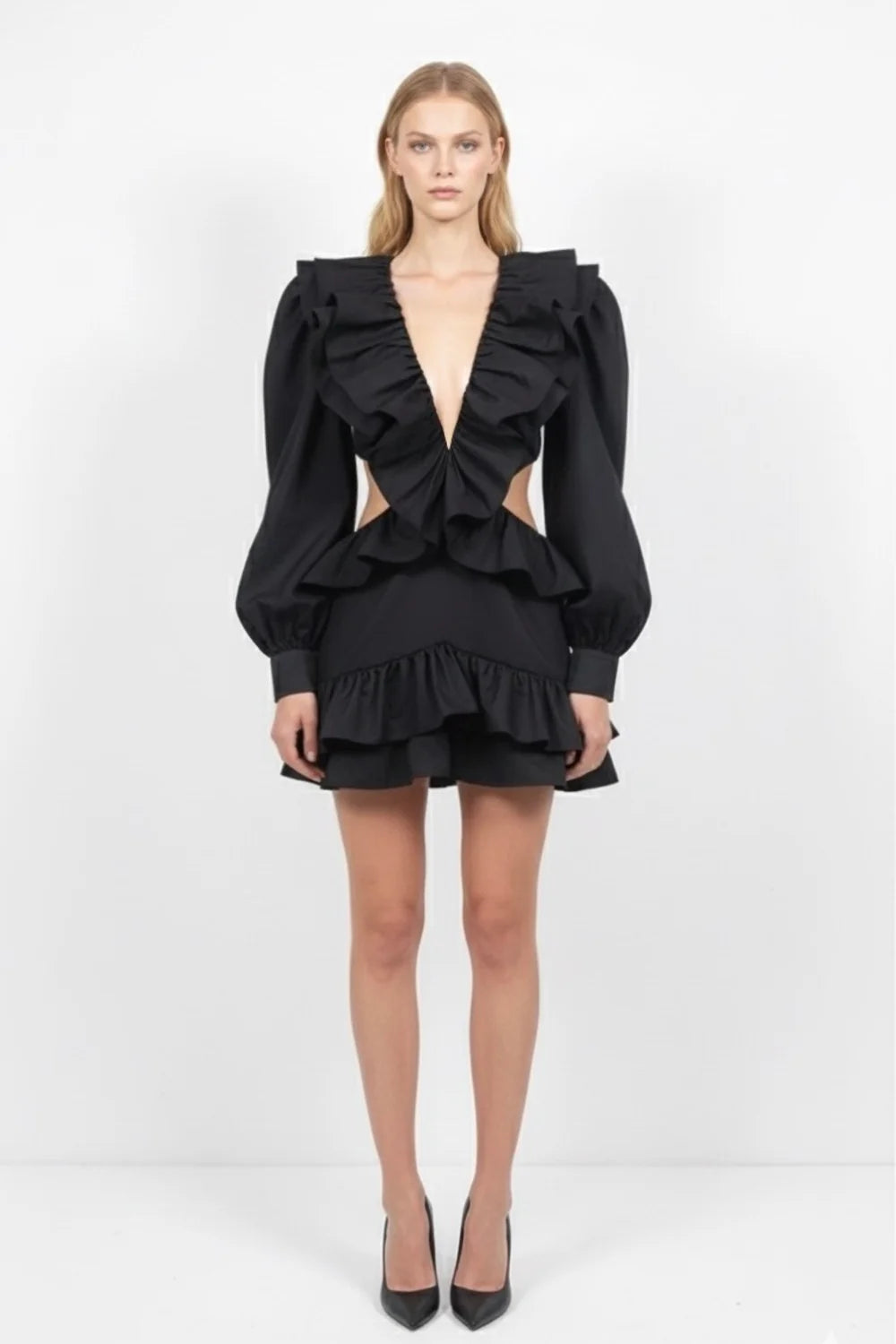 RAN Rosalinda Mini Black Dress with Waist Detail