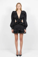 RAN Rosalinda Mini Black Dress with Waist Detail