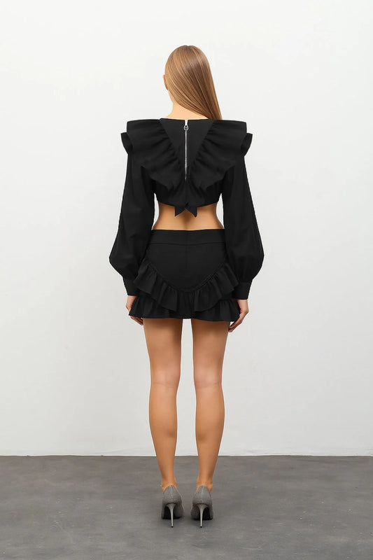 RAN Rosalinda Mini Black Dress with Waist Detail