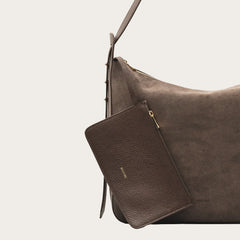 Matriarqe Nova Large Shoulder Bag in Suede - Mocha Brown