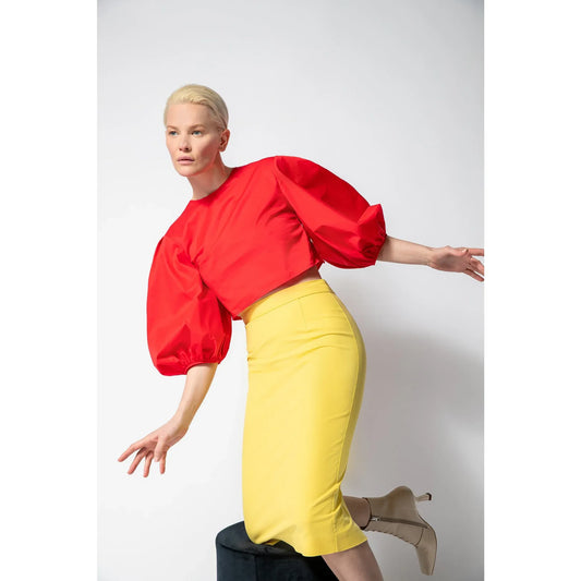 High Waisted Pencil Skirt (Sunshine Yellow)