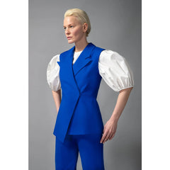 Sleeveless Cotton Blazer (Royal Blue)