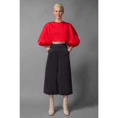 Wide Leg Cropped Cotton Trouser (Cloud Grey)