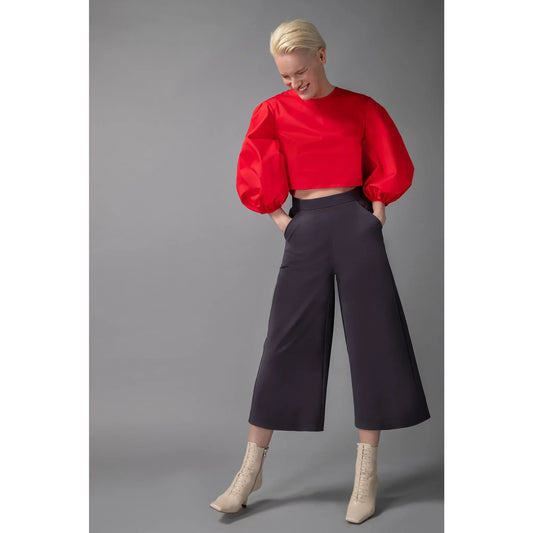 Wide Leg Cropped Cotton Trouser (Cloud Grey)
